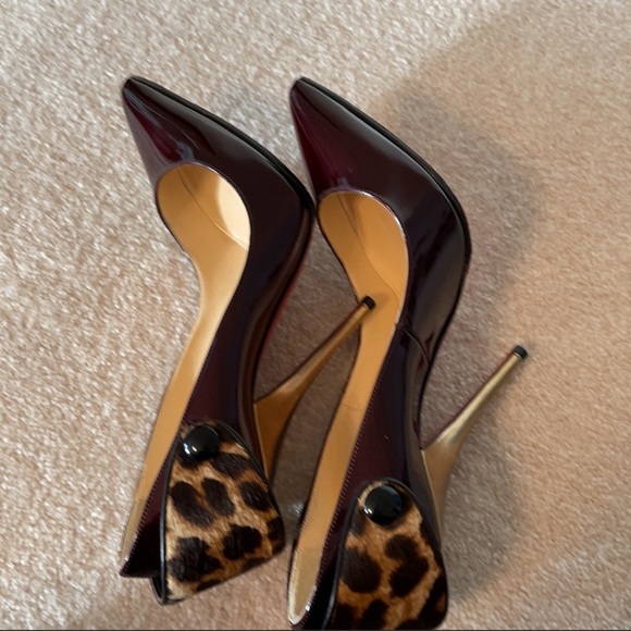Christian Louboutin Patent Huguette 120 Rouge Noir Leopard 39 - Picture 4 of 4
